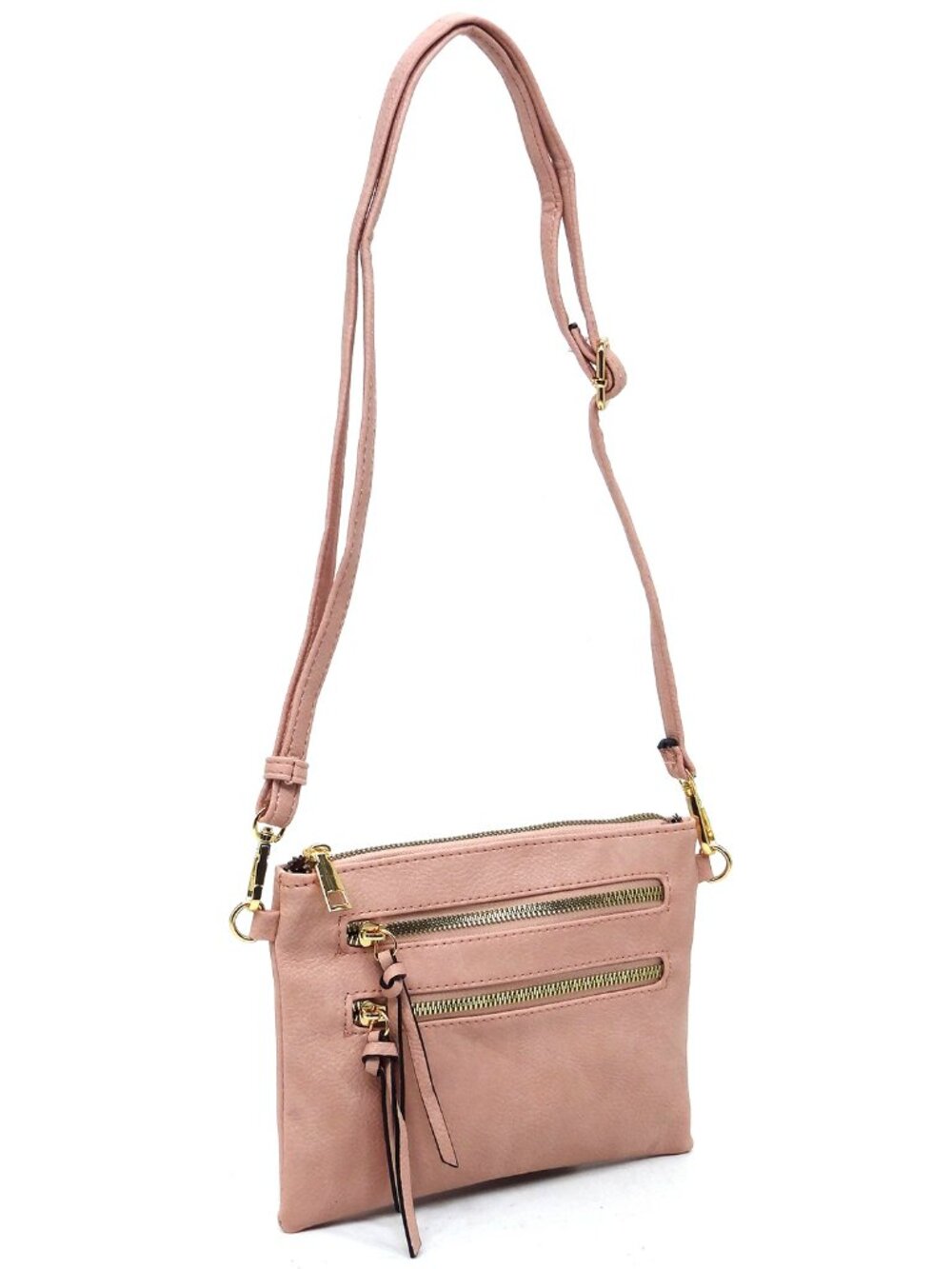 Fashion Multi Zipper Clutch Crossbody Bag - Blush